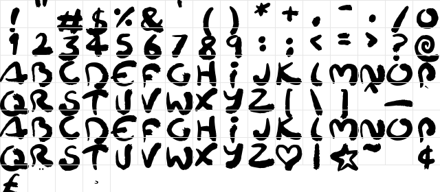 Squiggler Regular  glyph index