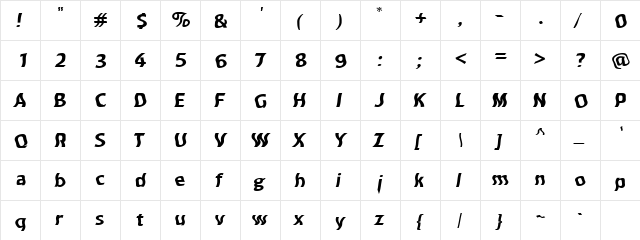 Dross03Slanted Regular  glyph index