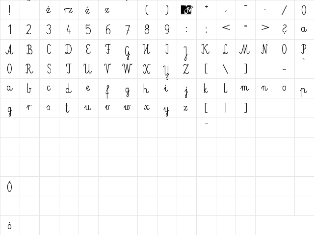 ElementarzDwa Regular  glyph index