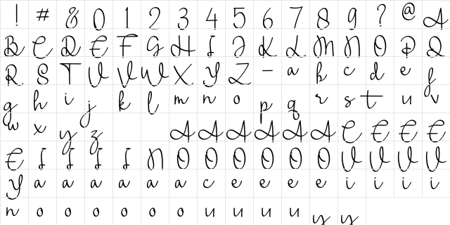 Warsini Regular  glyph index