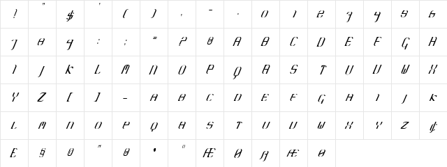 Krane Regular  glyph index