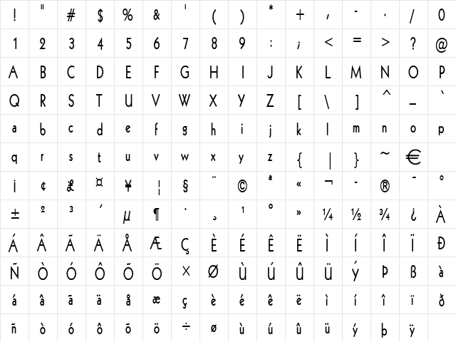 Geo112Thin Bold  glyph index