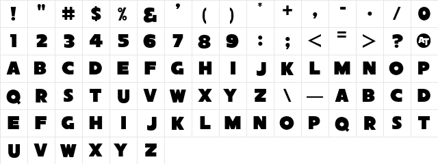 Sans Poster Bold JL Regular  glyph index