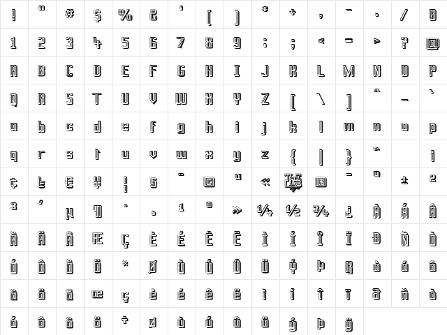 Prussian Brew Offset Regular  glyph index