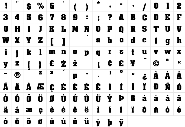 Aachen LT Regular  glyph index