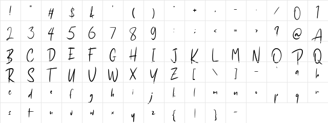 Beaversa FREE Regular  glyph index