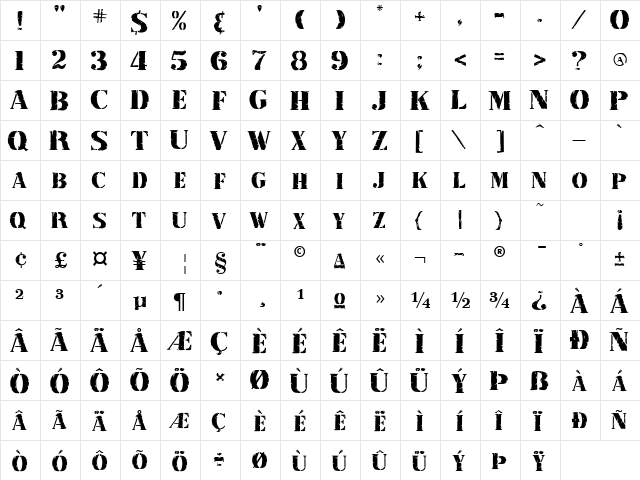 RubberStamp Normal  glyph index