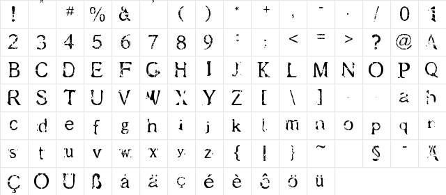 Just brittled Regular  glyph index