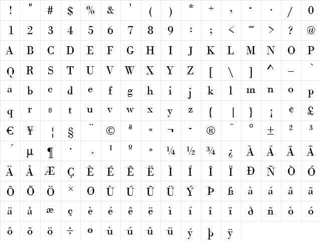 OlgaBecker Regular  glyph index