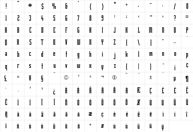 BubbaLove Bold  glyph index