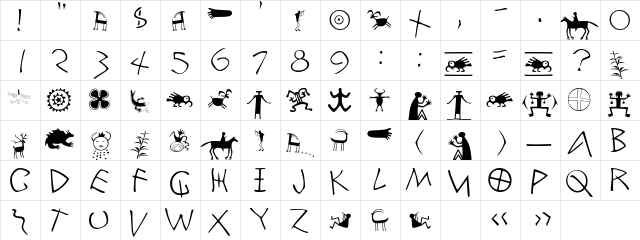 Petroglyph Regular  glyph index