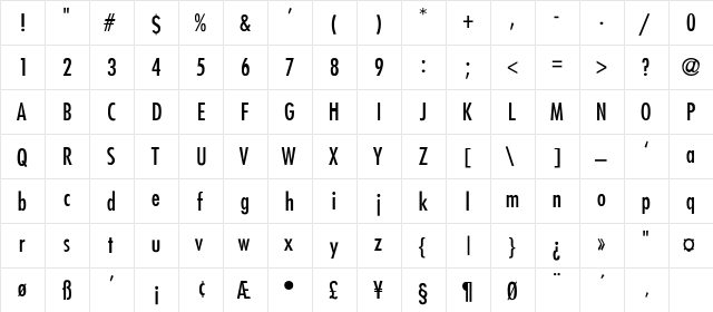 Belmar-Condensed-Thin Regular  glyph index