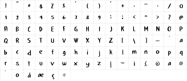 The Beelly Regular  glyph index