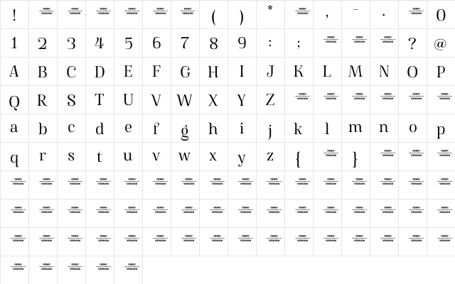 Famosa Regular Demo  glyph index