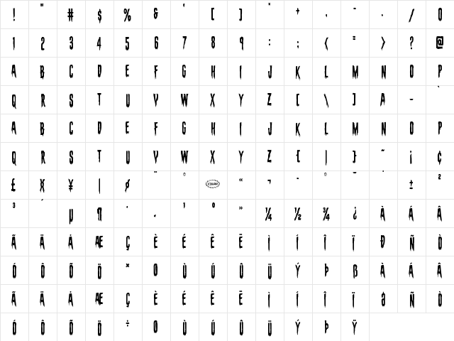 Eva Fangoria Condensed Condensed  glyph index