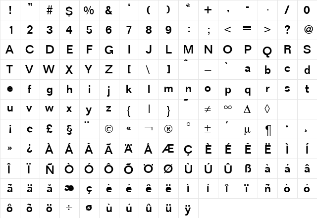 FocusMedium Regular  glyph index