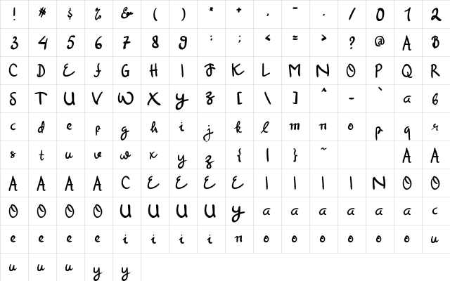 Hey Kinsey Regular  glyph index