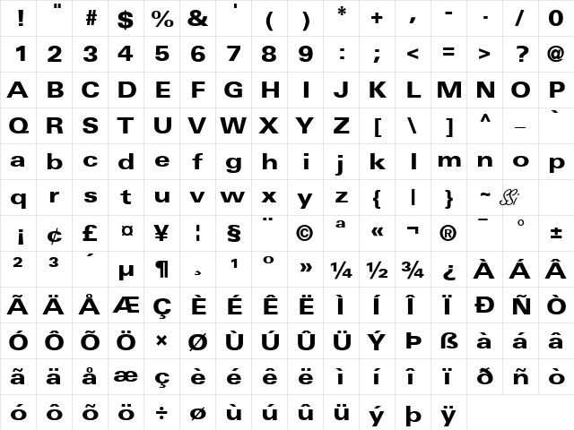 Nova Black Expanded SSi Black Expanded  glyph index