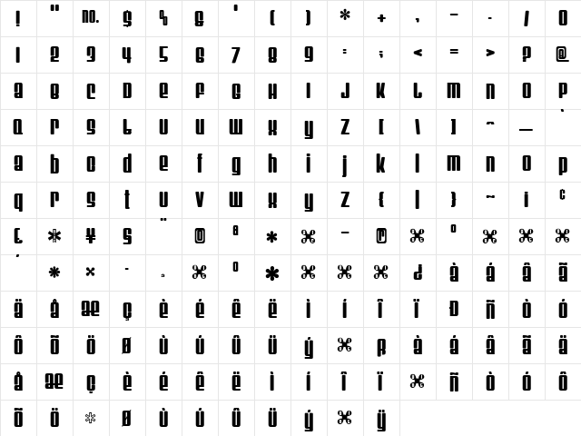 DuoJet Regular  glyph index