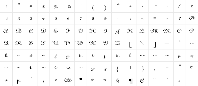 Linoscript-Light Ex Regular  glyph index