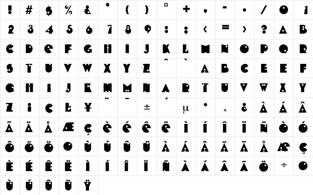 Billings Regular  glyph index