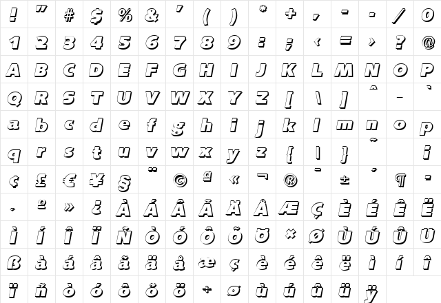 RogerBeckerShadow-Heavy Italic  glyph index