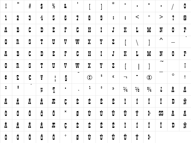 Cimarron Regular  glyph index