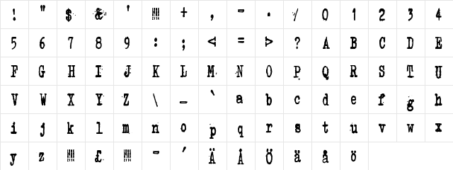 Zombie Queen Regular  glyph index