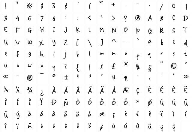 Secondhand Regular  glyph index