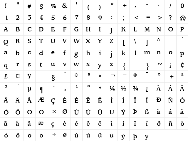 ITCUsherwood Bold  glyph index