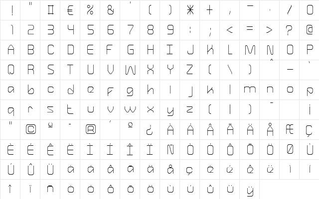 Canaletto Thin  glyph index