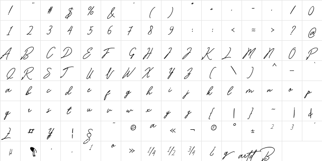 Bartdeng Regular  glyph index