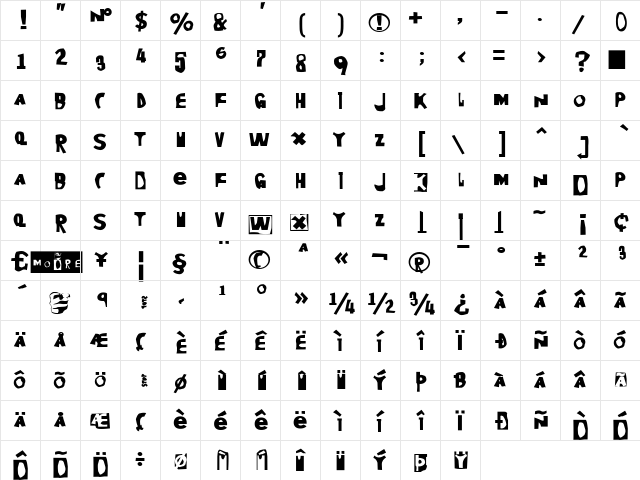 Moore899 Regular  glyph index