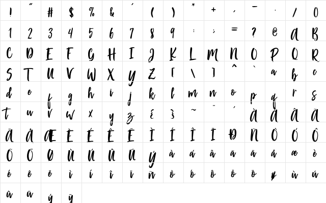 Passengers Script Regular  glyph index