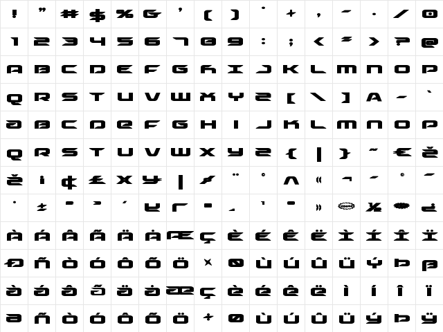 Drive Bold Bold  glyph index