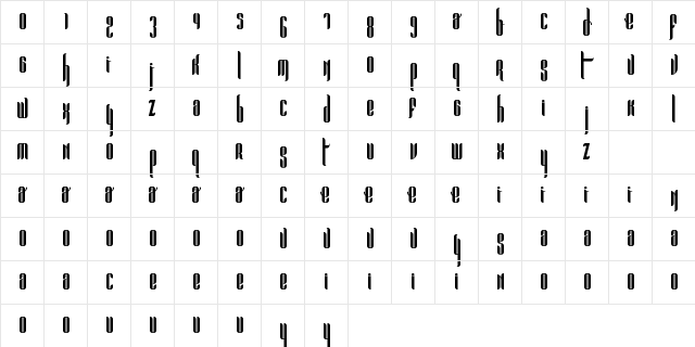 Pandora Bold  glyph index