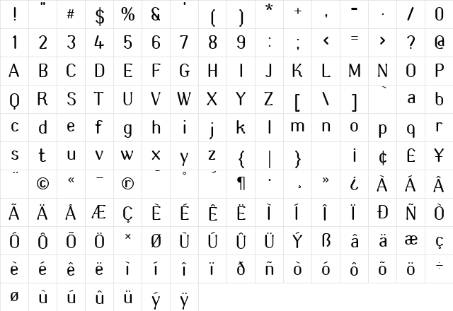 AES Regular  glyph index