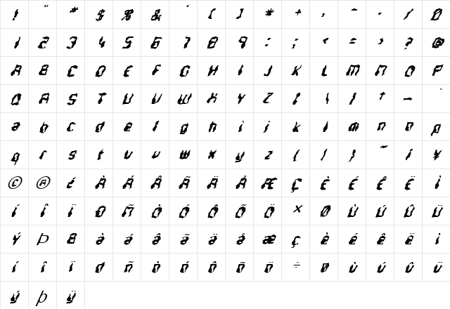 FZ WACKY 37 ITALIC Normal  glyph index