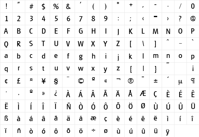 Glasgow-Serial Regular  glyph index