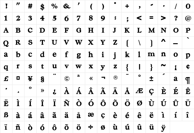 ChelseaBold Regular  glyph index