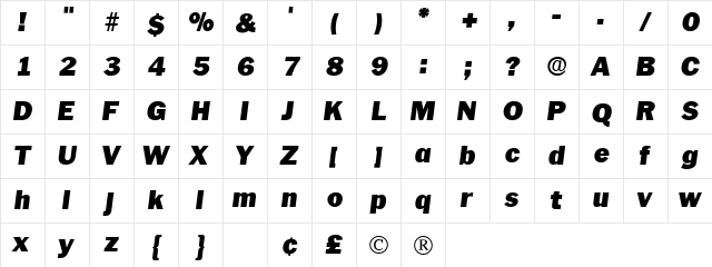 Pasch Display SSi Italic  glyph index