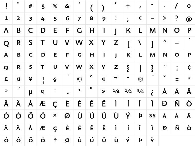 AbsaraSansTF-MediumSC Regular  glyph index