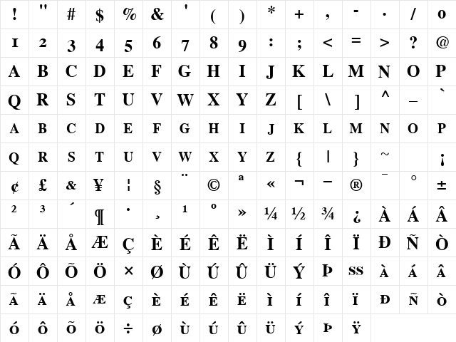 GrecoOSSCapsSSK Bold  glyph index