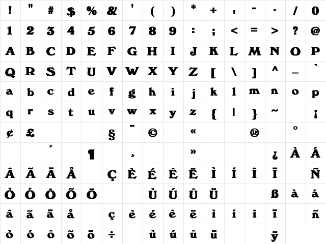 WindsorDemi.fog Bold Regular  glyph index