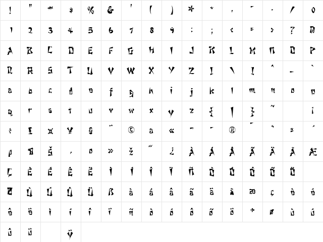 AhSooSSK Regular  glyph index