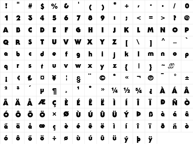 Ubiq Gothic Black SSi Black  glyph index