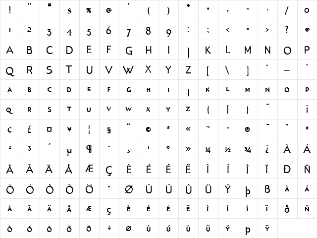 Tonic BoldSC  glyph index