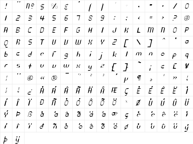Cyberotica Light  glyph index