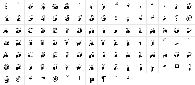 a_JasperTitulB&WUp Regular  glyph index