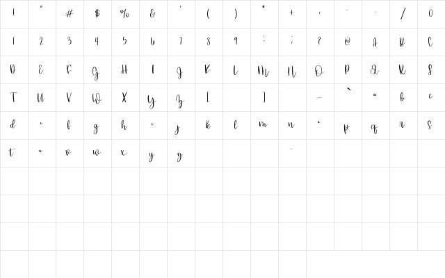 Butterscotch Meringue Regular  glyph index